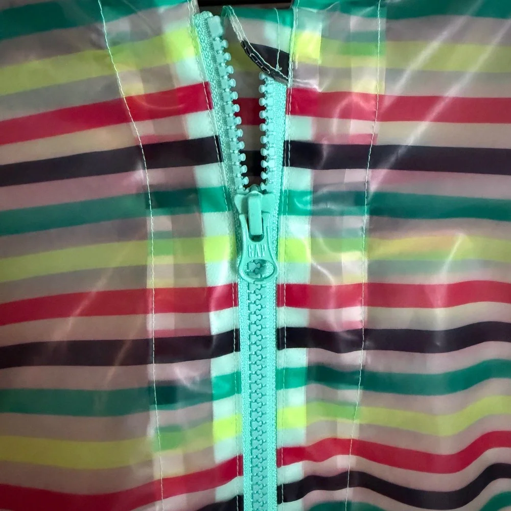 Gap Kids Rain Poncho Kids‎ XXL Multi Stripe Teal Pink Yellow Waterproof Hood Zip